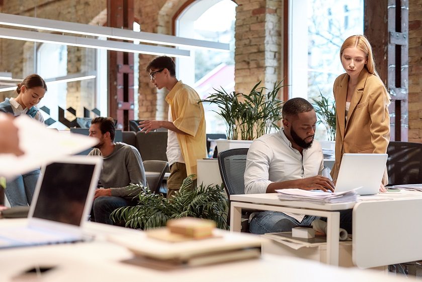 A group of people working in an office